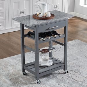 Carrello da Cucina Mobile con Isola, Cassetto e Cesto Portaoggetti Estraibile in Rete - Product Image 1