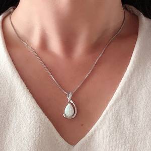 Collier en argent sterling avec opale de feu vive, pendentif opale blanche, pierre de naissance d'octobre, véritable gemme, cadeau NIKHIL GEMS, fiançailles vintage - Product Image 5