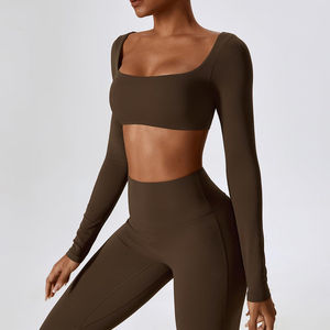 Ensemble de yoga et de fitness 2 pièces pour femmes de haute qualité avec logo personnalisé, couleur contrastée, en Spandex/Coton/Fibre de bambou respirant - Product Image 6