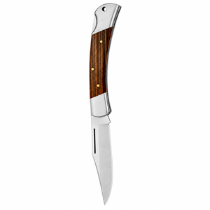 Navajas Plegables con Mango de Madera Marrón y Hoja Plateada con Punta, Empuñaduras Metálicas y Pernos de Latón para Camping, Actividades al Aire Libre y Tareas Utilitarias - Product Image 4