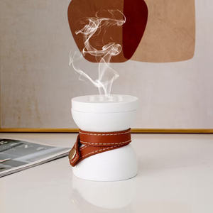 Modern White Wooden Bakhoor Burner With Decorative Leather Strap Minimalist <b>Aroma</b> <b>Diffuser</b> For Home Decor - Product Image 6