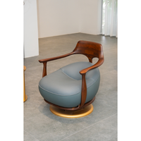 Fauteuil pivotant d'appoint en bois de noyer de luxe, revêtement en cuir noir, base en métal doré pour mobilier d'hôtel PISANO