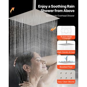 Sistema Doccia a Pioggia Termostatico da Soffitto da 16 Pollici con Soffione a Parete da 6 Pollici, 6 Getti Laterali e Doccia Termostatica a Mano in Nichel - Product Image 5