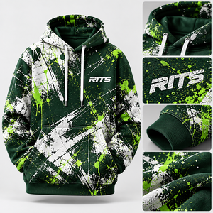เสื้อฮู้ดสตรีทแวร์ผู้ชาย สีเขียวนีออน พิมพ์ลายสาดสีขาว มีกระเป๋าและเชือกผูก ราคาขายส่ง - Product Image 5