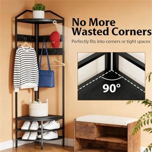 Corner <b>Shelf</b> and Clothes Hanger with Shoe Cabinet Functional Coat <b>Stand</b> - Product Image 3