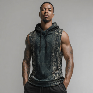 Custom Sublimation Sleeveless Hood Singlet Men Workout Muscle Fit Printed Singlet Hood Vest Sports Training Sleeveless Hoodie - Product Image 2