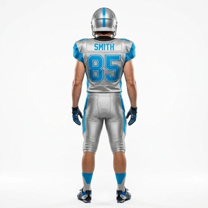 Custom Men's Silver Blue American Football Uniform <b>Padded</b> Jersey <b>Pants</b> Set Sports Team Apparel - Product Image 2