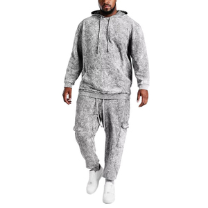 Vêtements pour hommes, vêtements d'extérieur, ensemble de survêtement délavé à l'acide pour hommes, confortable, en coton doux, pour l'hiver, avec pantalon cargo, ensemble délavé à l'acide personnalisé - Product Image 1