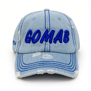 Men <b>Light</b> Denim Blue Distressed Dad <b>Hat</b> Letter Embroidery Cotton Baseball Cap Casual Adjustable Outdoor Sports - Product Image 3