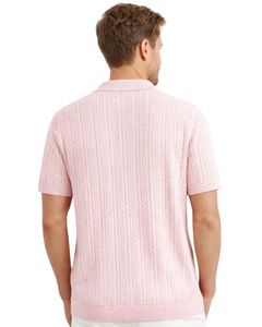 เสื้อโปโลถักสีชมพูสำหรับผู้ชาย แขนสั้น ทรงเข้ารูป สไตล์ลำลองสำหรับฤดูร้อน รับผลิตตามสั่ง ขายส่งจากโรงงาน - Product Image 2