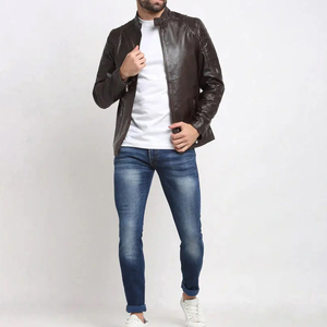 Men's 100% Genuine Leather Varsity <b>Jacket</b> with Stand Collar and Front Logo Hooded Vintage Style Premium Packaging - Product Image 2