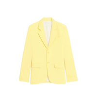 Blazer sur mesure OEM pour femme grande taille, col cranté, deux boutons, jaune uni, manches longues, style bureau/sororité, vente en gros