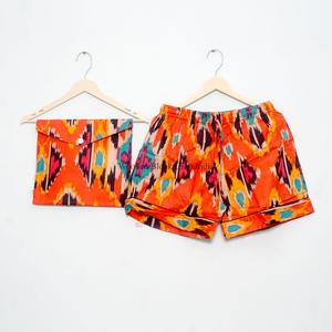 Conjunto de Pijama Corto 100% Algodón Puro, Elegante y Clásico, Estampado a Mano, con Bolsillos, Suave y Transpirable, Ideal para Vacaciones de Verano - Product Image 4