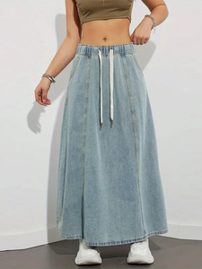 Harajuku Denim <b>Skirt</b> y2k Aesthetic <b>Elastic</b> Drawstring High Waist A Line Flare Jean <b>Skirt</b> Ladies Vintage <b>Skirts</b> Streetwear - Product Image 6