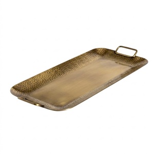 Bandeja de Servir Rectangular Moderna de Acero Inoxidable Martillado al por Mayor, Plato Decorativo de Metal Plateado con Asas de Bucle para el Hogar - Product Image 6