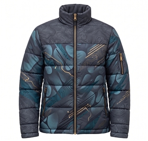 custom unisex sublimated puffer jacket winter warm dark teal blue circuit topo print <b>bubble</b> <b>coat</b> windproof padded street <b>coats</b> - Product Image 1