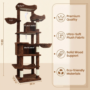 Arbre à chat moderne multi-niveaux en panneau de particules brun avec griffoir en sisal, meuble d'intérieur pour animaux de compagnie, design durable et amovible - Product Image 6
