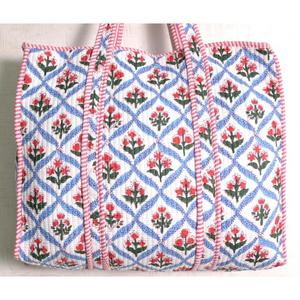<b>Indian</b> Handmade Cotton Quilted Tote <b>Bag</b> Floral Shoulder <b>Bag</b> Zipper Handbag Boho Shopping <b>Bag</b> - Product Image 2