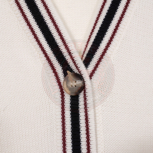 Cárdigan de punto blanco para hombre y mujer, estilo fraternidad griega, manga larga, color sólido, cierre de botones, ribete en contraste, suéter para hombre - Product Image 4