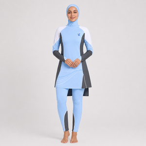 Ensemble Burkini Modeste 4 Pièces Personnalisé pour Femmes Musulmanes à Manches Longues avec Logo Imprimé sur le Devant - Product Image 1
