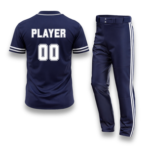 Custom Baseball Uniform Men's Short Sleeve Jersey and Pants Set Navy Blue Embroidered Logo <b>Moisture</b> Wicking Polyester - Product Image 2