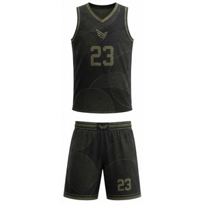 Conjunto de Uniforme de Baloncesto Personalizado con Estampado Geométrico Negro, Cuello en V, Sin Mangas, Absorbente de Humedad, para Hombre Adulto - Product Image 1