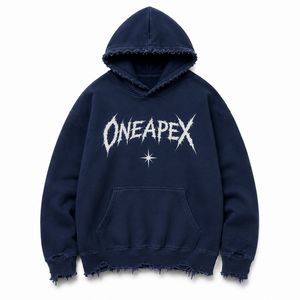 Sudadera con capucha para hombre, azul oscuro, desgastada, oversize, con estampado gráfico, estilo streetwear, casual y de moda - Product Image 1