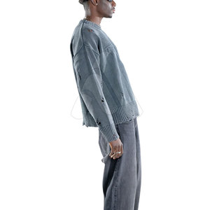 2026 Soft Knit Men Distressed <b>Pullover</b> <b>Sweater</b> 100% Cotton Breathable Winter New Design - Product Image 3