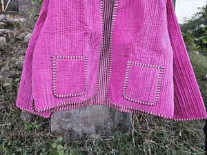 Indian Handmade Suzani Embroidery Velvet Reversible Cotton <b>Robe</b> Floral Pattern V-neck Full-Length Women's <b>Coat</b> - Product Image 2