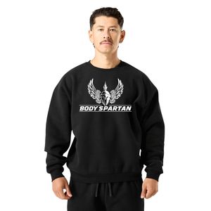 Sweat-shirt à col rond noir pour homme, en molleton premium, à manches longues, décontracté, athlétique, streetwear, vêtements de sport, vêtements d'entraînement - Product Image 1
