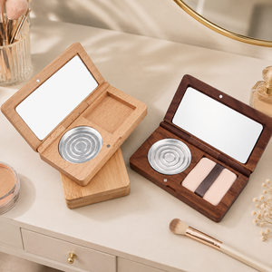 Custom Wooden <b>Makeup</b> Palette <b>Box</b> with Mirror Refillable Cosmetic Compact Case OEM ODM - Product Image 3