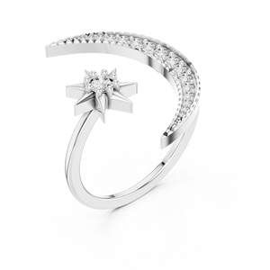 Anillo de Diamantes Cultivados en Laboratorio con Forma de Luna Creciente y Estrella, Chapado en Rodio sobre Oro Blanco de 18 Quilates, para Regalo de Boda, Compromiso, Fiesta, para Mujer - Product Image 3