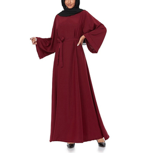 Women's Red Floor Length Abaya <b>Long</b> Sleeve Modest <b>Dress</b> Plus Size Loose Fit Solid Color Daily Wear Middle East Style - Product Image 2