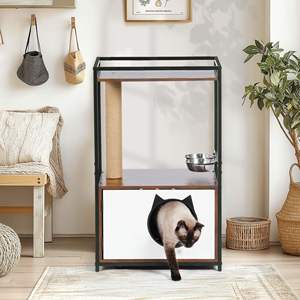 Petite maisonnette pour chat avec griffoirs intégrés et station d'alimentation pour chats d'intérieur - Product Image 2