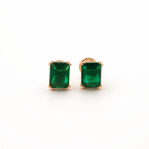 18K Rose Gold <b>Emerald</b> Cut Green Gemstone <b>Stud</b> <b>Earrings</b> for Women High Polish Party Wedding Daily Wear Jewelry Gift - Product Image 2