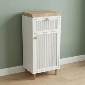 Meuble de salle de bain scandinave avec 1 tiroir et 1 porte, finition blanche, poignée en laiton, unité de rangement - Product Image 6
