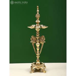 Lámpara de pavo real de latón de 12 pulgadas hecha a mano (lámpara Annam) Artículo de decoración para el hogar hecho en India - Product Image 3