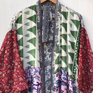 ชุดคลุมชายหาดผ้าไหมส่าหรีหลากสีสัน สไตล์ญี่ปุ่น ชุดลำลองฤดูร้อน คิโมโนยาวถึงข้อเท้า ราคาขายส่ง - Product Image 1