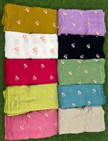 Tissu tricoté chaîne en viscose Chanderi, fantaisie, brodé, dentelle Honey, doux, transparent, poids moyen, densité 180x120