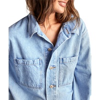 Kemeja Wanita Premium Klasik Berkancing Kerah Jaket Saku Tempel Blus untuk Wanita Lengan Panjang Kemeja Denim Oversize