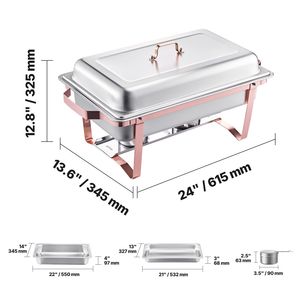 Set da buffet con scaldavivande in acciaio inox da 8 Qt, 2 pezzi, teglie rettangolari di dimensioni standard, coperchio, controllo manuale della temperatura, per catering - Product Image 5