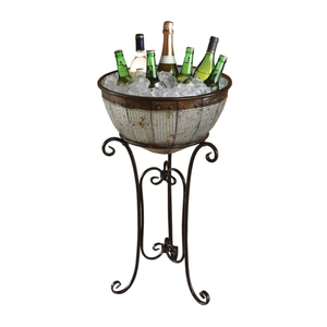 Factory Price Galvanized Beverage Tub with Stand Metal Ice Bucket Standing Wine <b>Cooler</b> Party <b>Drink</b> Chiller for Beer Champagne - Product Image 3