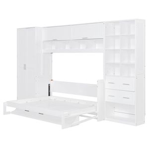 Full-Size <b>White</b> Murphy <b>Bed</b> with Closet Drawers Shelves Wall <b>Bed</b> with Practical <b>Storage</b> Solutions - Product Image 6