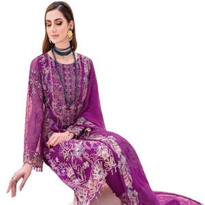 Pakistani Designers' Embroidered Chiffon Shalwar Kameez Suits 3-Piece Women's Casual Daily <b>Kurti</b> Wear Lehenga for Girls Parties - Product Image 1