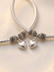 Tobillera Hecha a Mano con Cuentas de Plata y Dije de Corazón para Mujeres y Niñas, Joyería de Moda - Product Image 6
