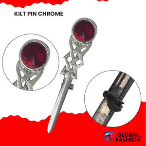 Pin para Kilt con Espada Celta, Nueva Marca, Accesorio Tradicional Escocés, Acabado Cromado, Color Rojo Cereza - Product Image 2