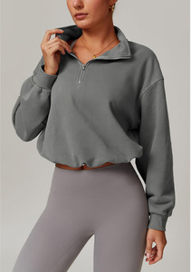 Sudadera Oversize Corta con Media Cremallera y Cuello Redondo, Color Liso, Manga Regular, Forro Polar, Unisex, Invierno, Ecológica, Secado Rápido 2026 - Product Image 3