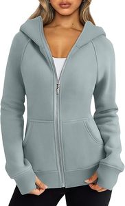 Sudadera con Capucha y Cierre Completo para Mujer, Corte Regular, Color Sólido, Tejido de Algodón y Fibra de Bambú, Ropa de Otoño - Product Image 5