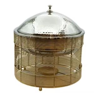 Premium Black and Gold Round Chafing Dish Spherical <b>Buffet</b> Warmer Stainless Steel Luxury Food <b>Server</b> with Ornate Gold Stand - Product Image 4