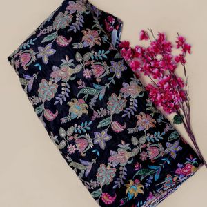 Botanical Floral Vine Blooming Lotus/Blossom Small Paisley Accents Tropical Floral Spray SequinOutline Embroidery Woven Fabric - Product Image 3